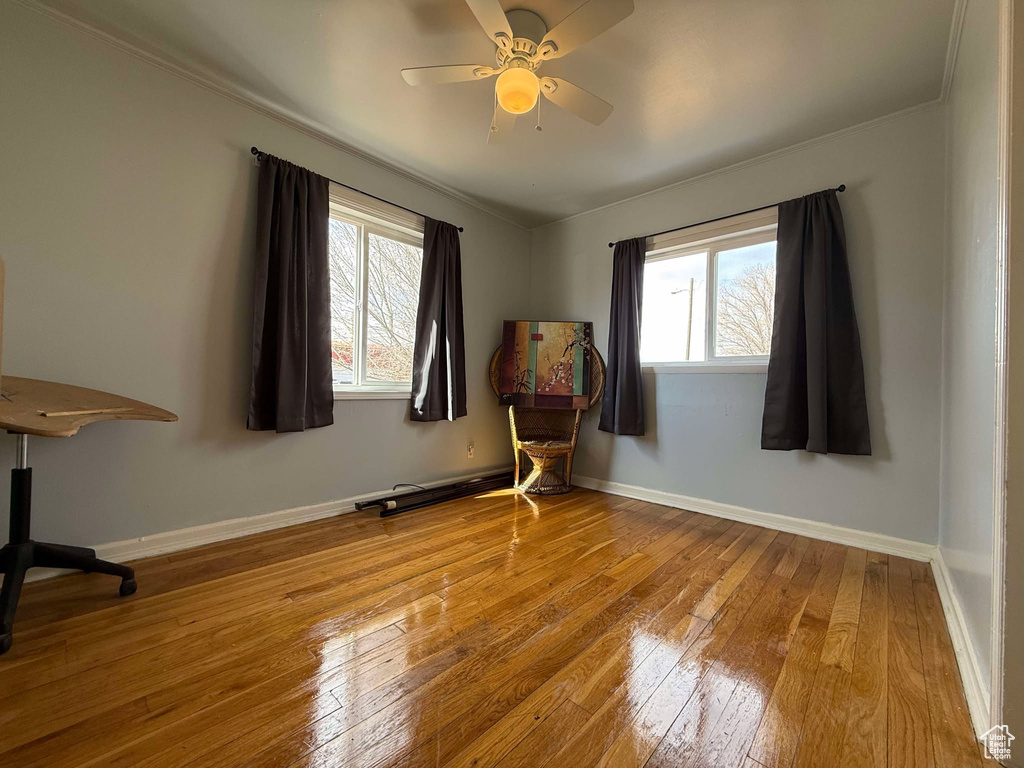 Unfurnished room with light wood-type flooring, a healthy amount of sunlight, and baseboards