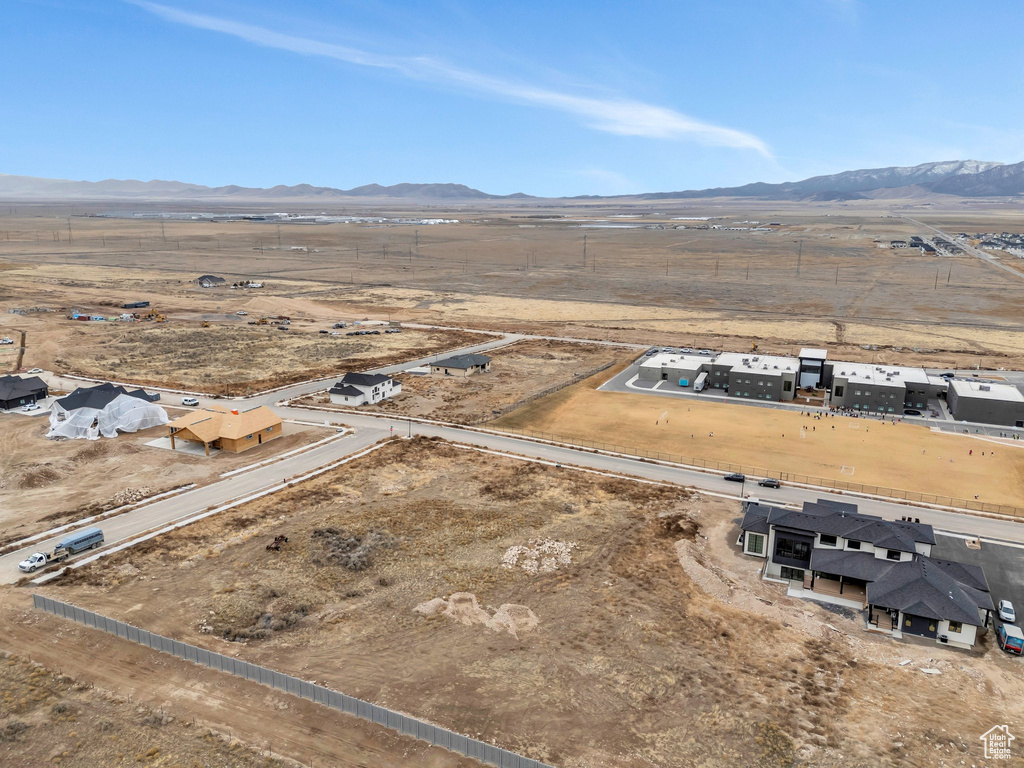 Bird\'s eye view with a desert view, a rural view, and a mountain view