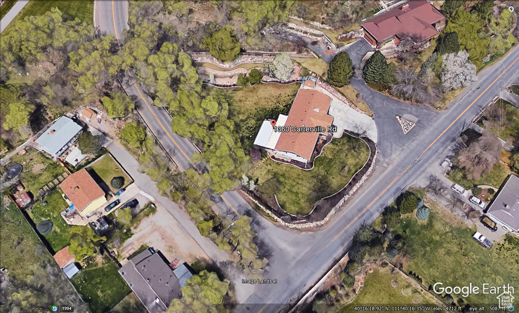 Birds eye view of property with a residential view