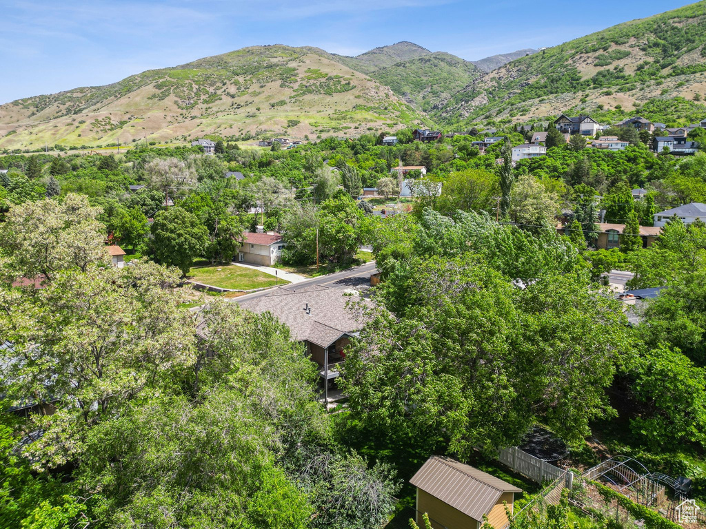 Aerial view of a mountain backdrop