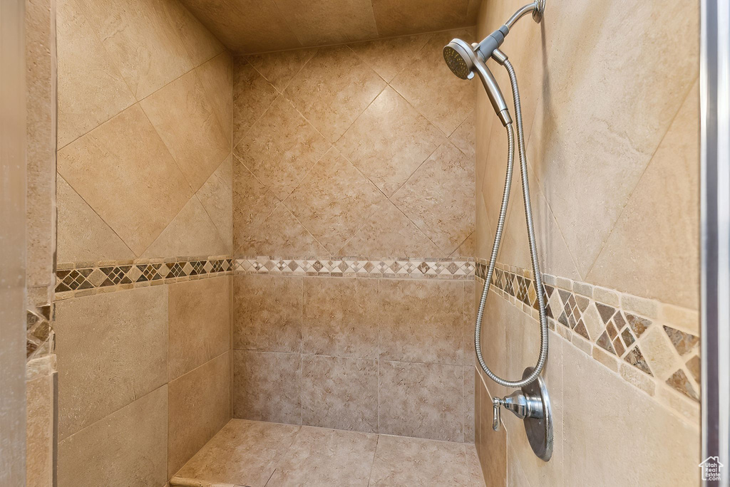 Interior details featuring a tile shower