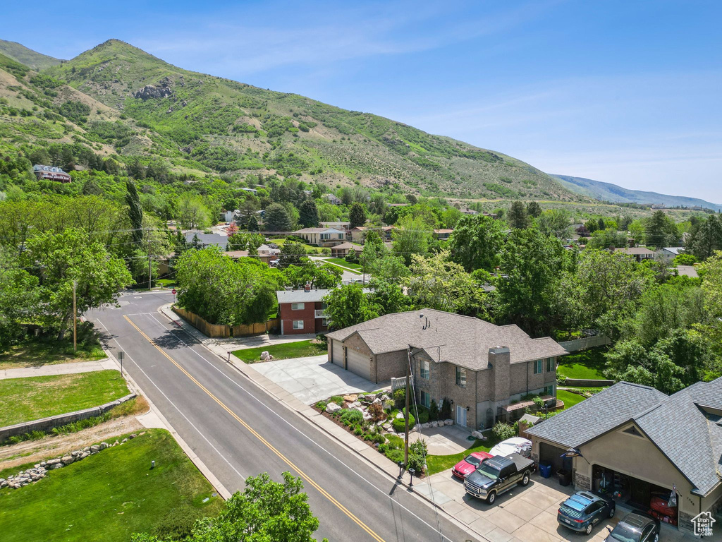 Drone / aerial view of a mountainous background