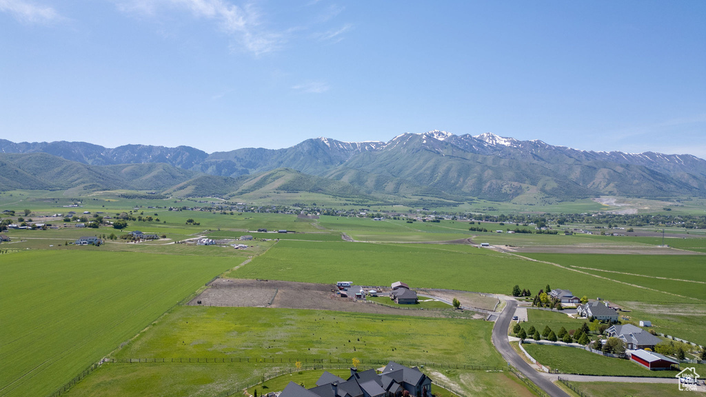 View of mountain backdrop with rural landscape