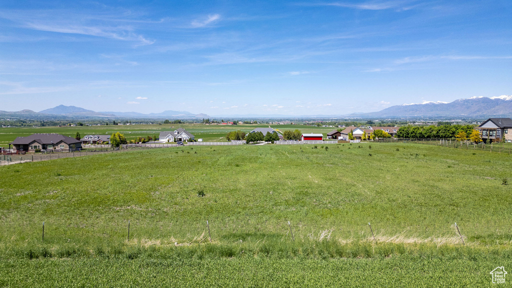 Mountain view with rural landscape and agricultural land