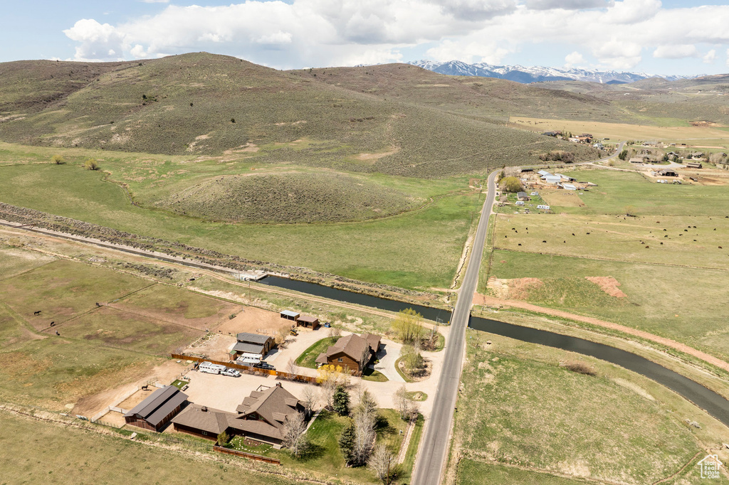 Aerial view featuring a mountain view and a rural view