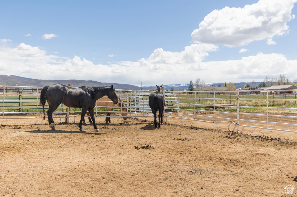 View of stable with a rural view