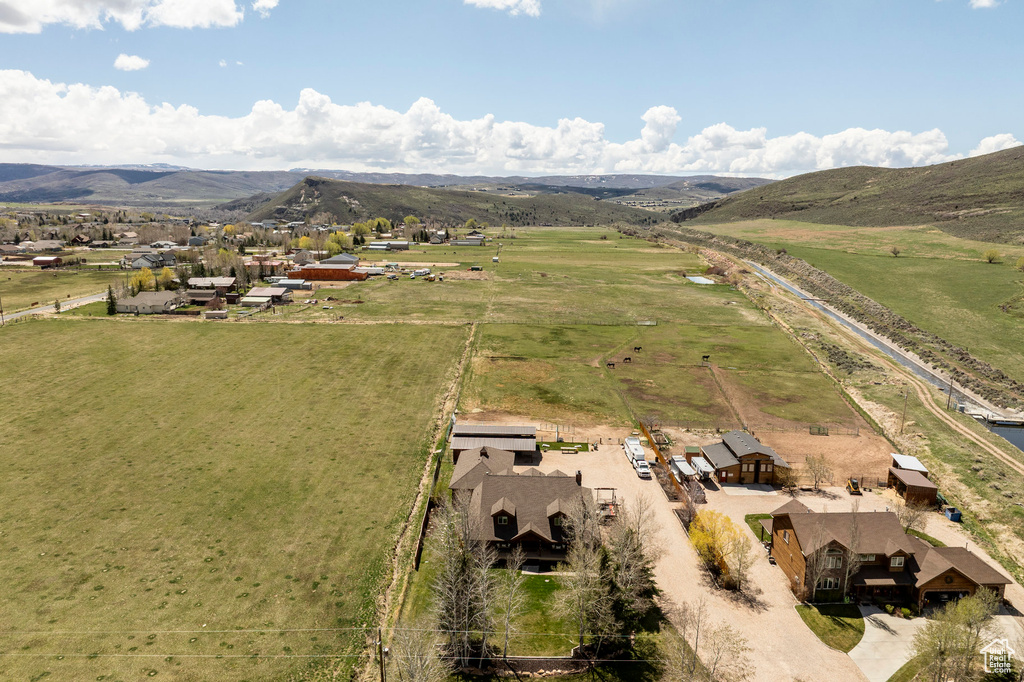 Drone / aerial view featuring a rural view and a mountain view