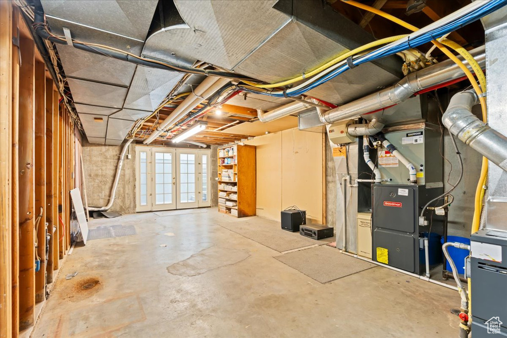 Below grade area with french doors