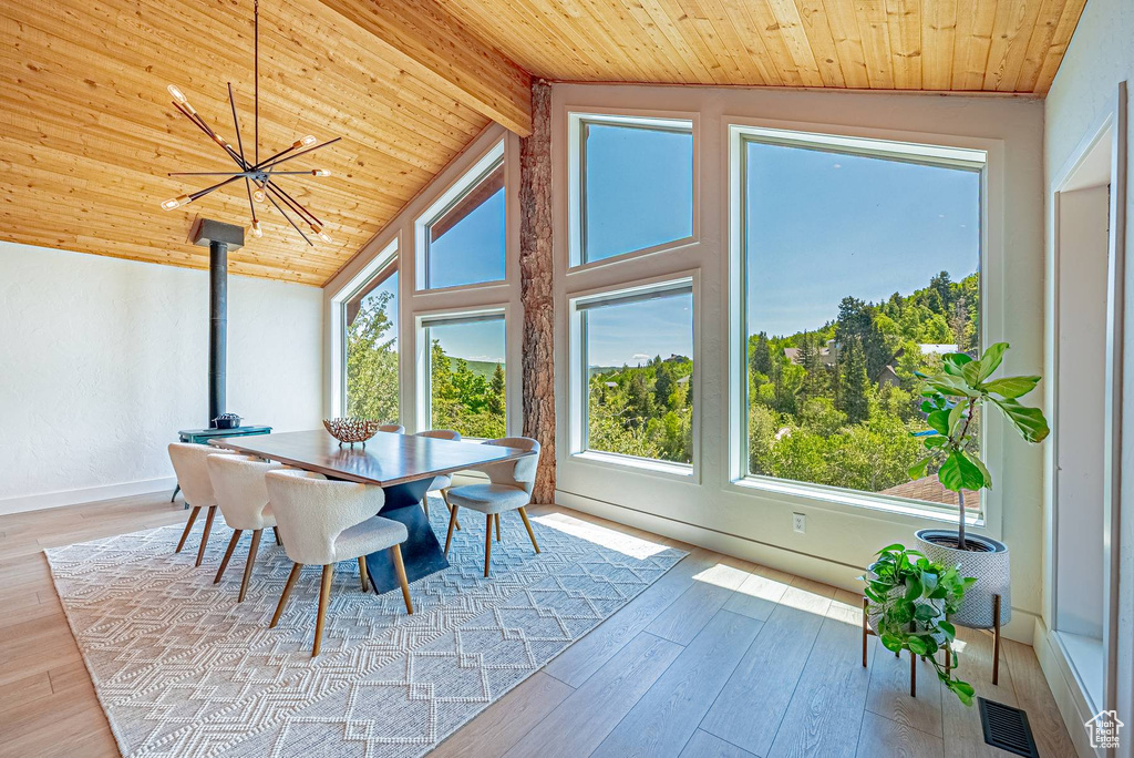 Sunroom with a wood stove