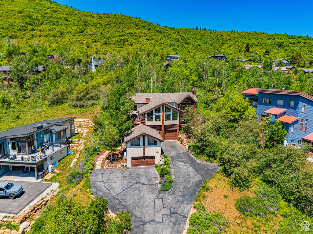 Aerial view of a heavily wooded area