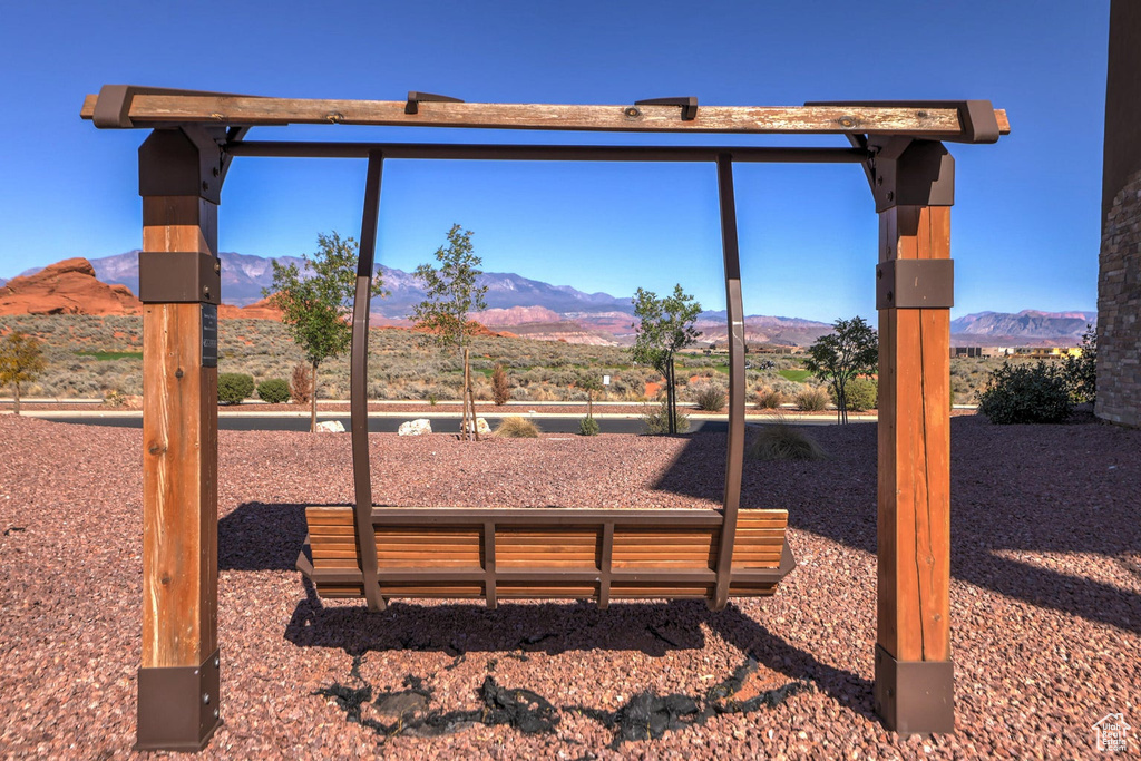 Exterior space featuring a mountain view
