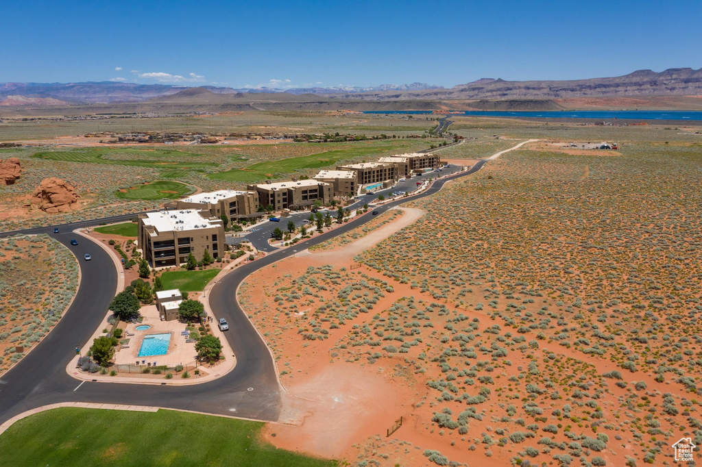 Drone / aerial view with a mountain view
