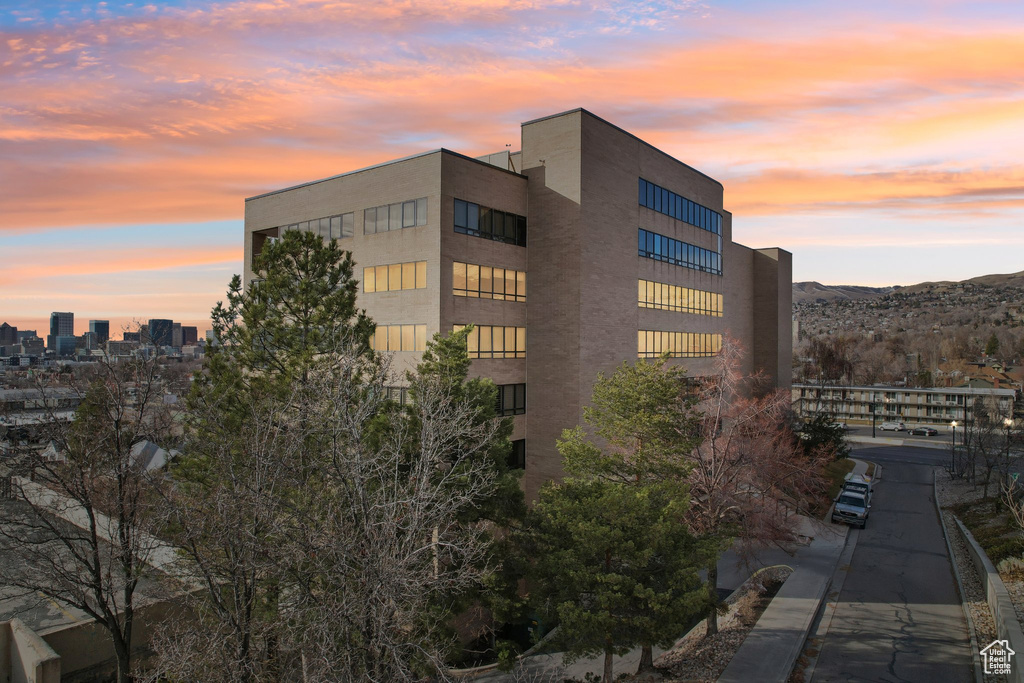 View of building exterior with a view of city and a mountain view