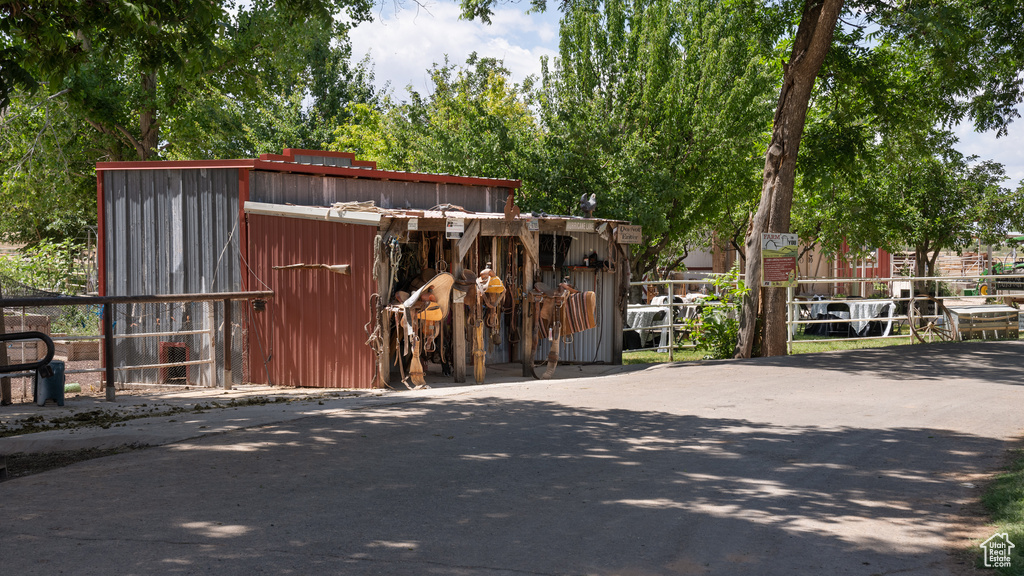 View of horse barn