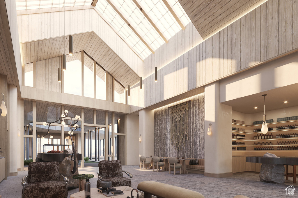Community lobby with a high ceiling