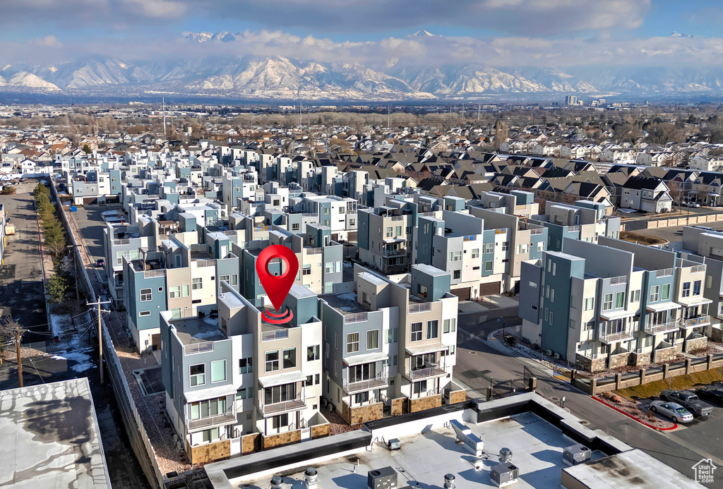 Aerial view featuring a mountain view