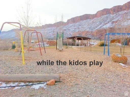 Community play area featuring a mountain view