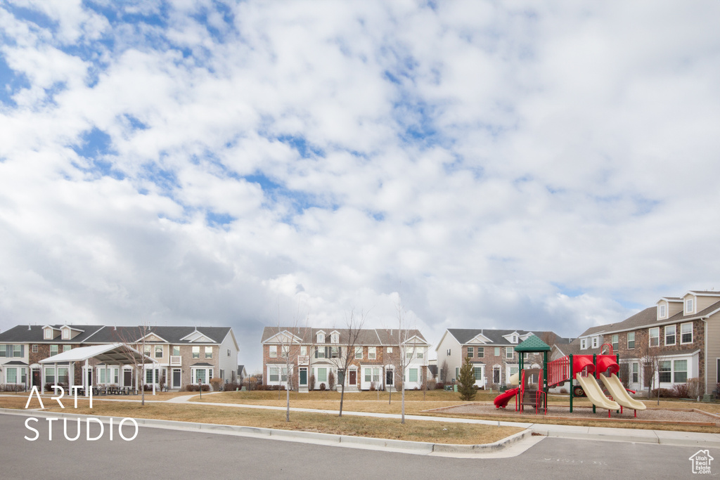 Exterior space featuring a residential view and playground community