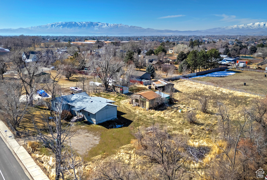 Aerial view featuring a residential view and a mountain view