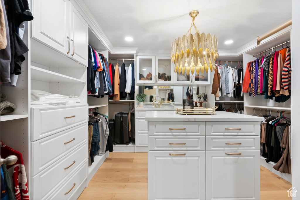 Walk in closet featuring light wood-style flooring