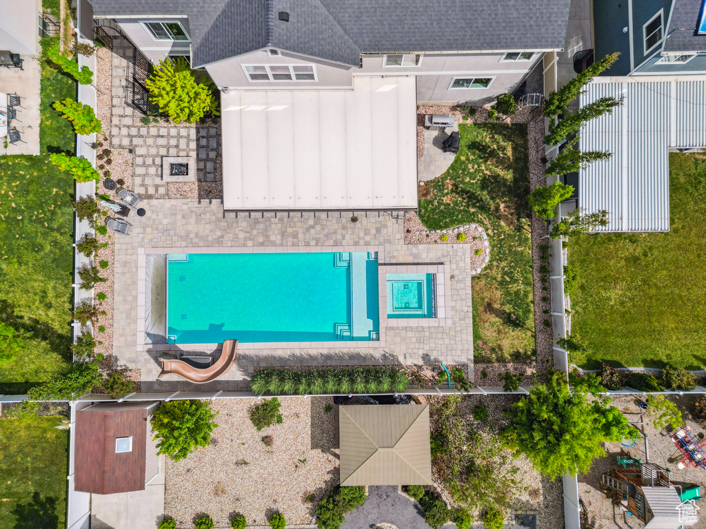 Drone / aerial view of a pool
