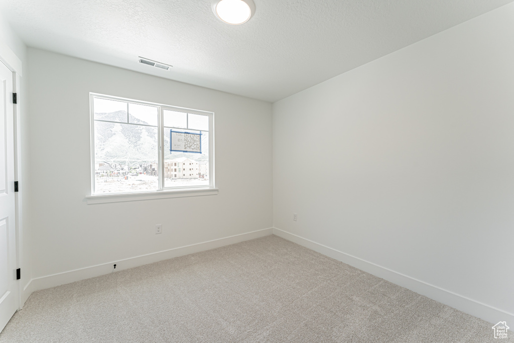 Carpeted spare room featuring baseboards and a textured ceiling