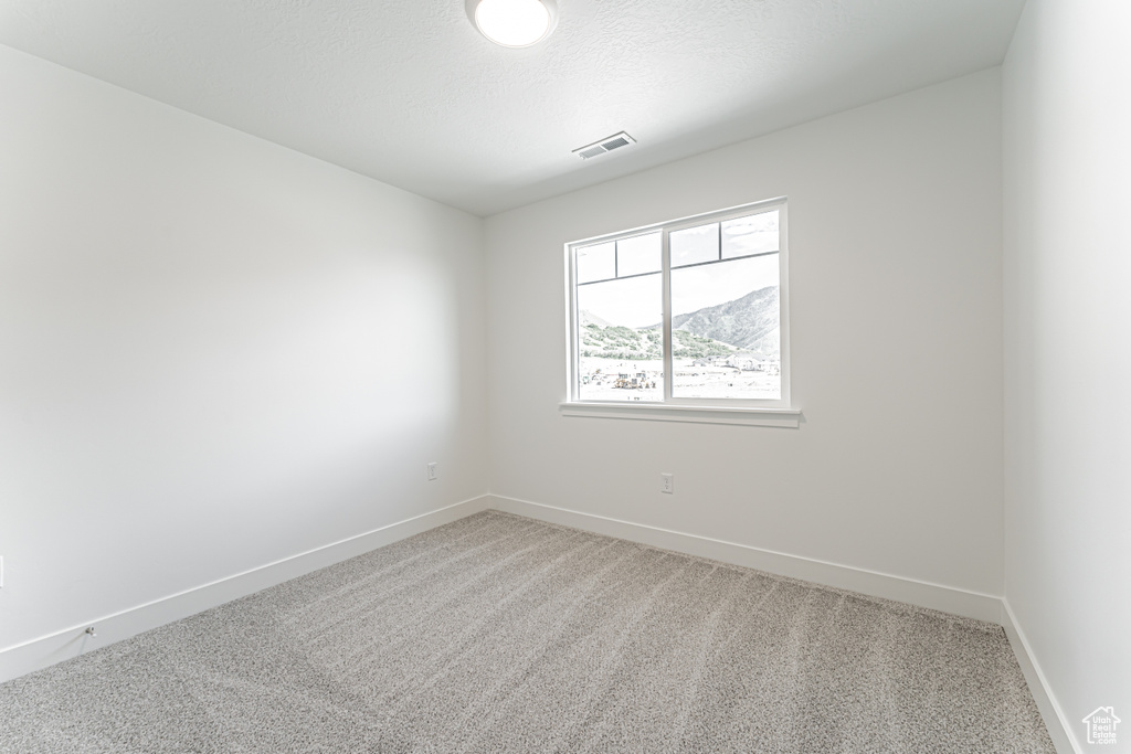 Spare room featuring light colored carpet and baseboards