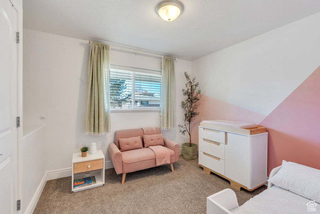 Bedroom with carpet floors and baseboards