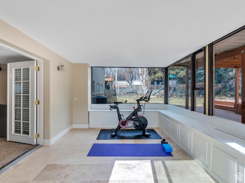 Workout area with baseboards