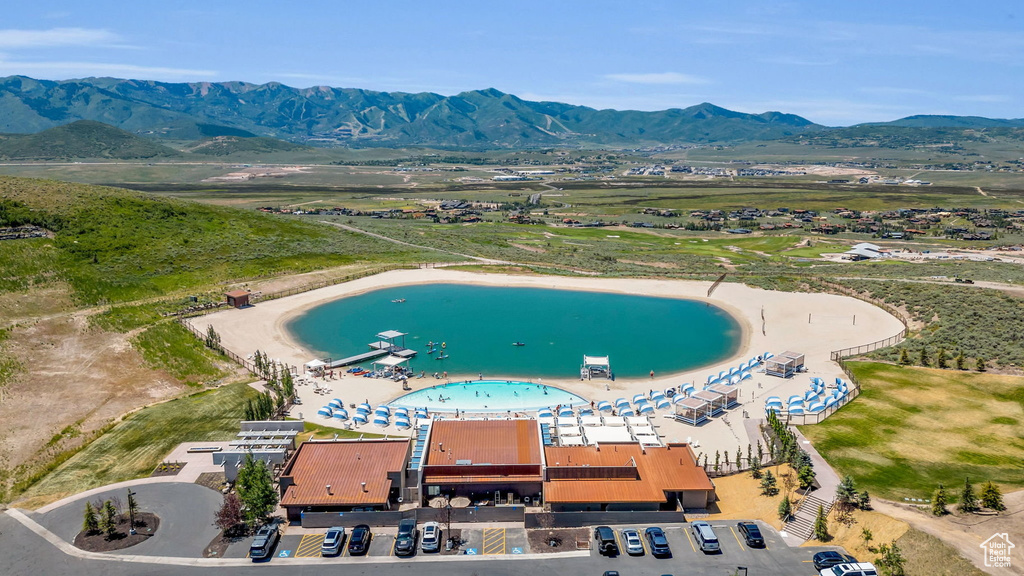 Aerial view of a water and mountain view