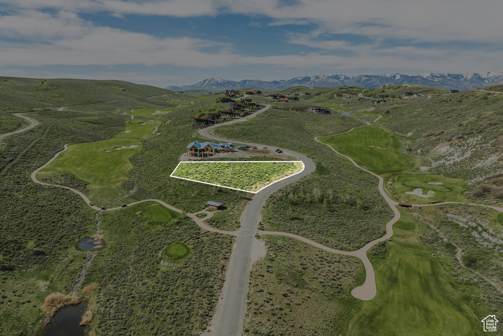 View of property location with property boundaries highlighted and a mountain backdrop
