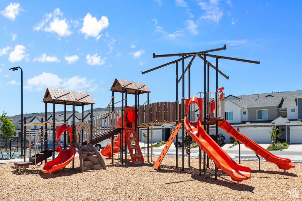 Community playground with a residential view