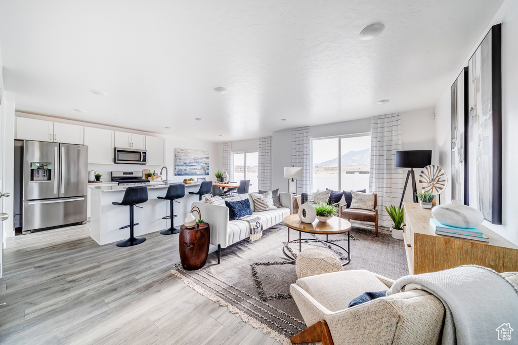 Living room featuring light wood finished floors