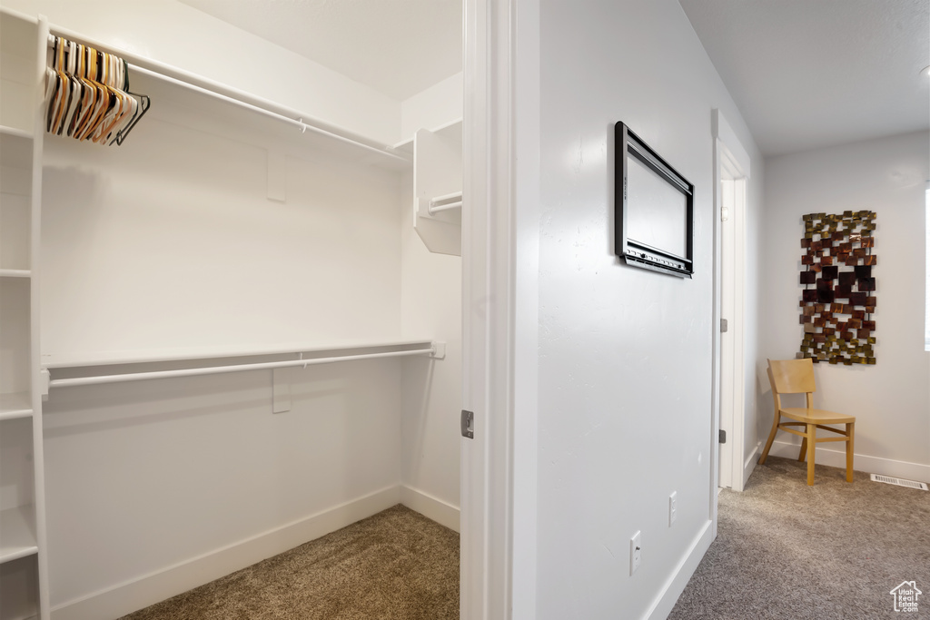 Walk in closet with carpet floors and visible vents