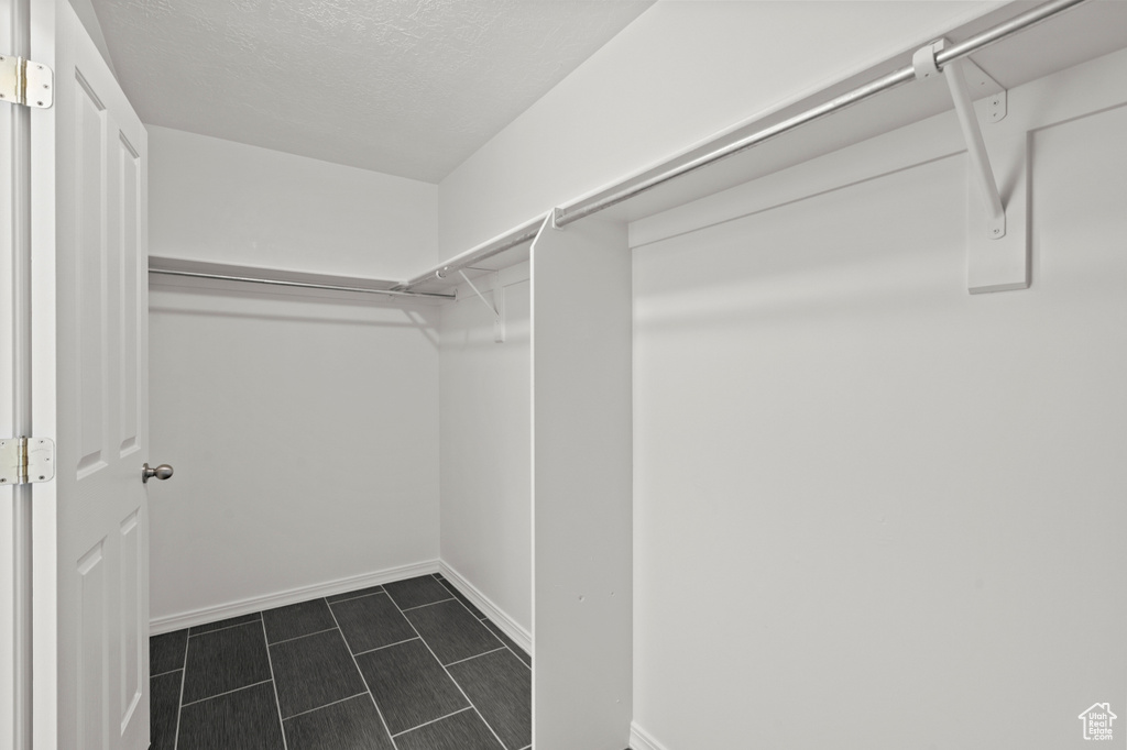 Spacious closet featuring dark tile patterned flooring