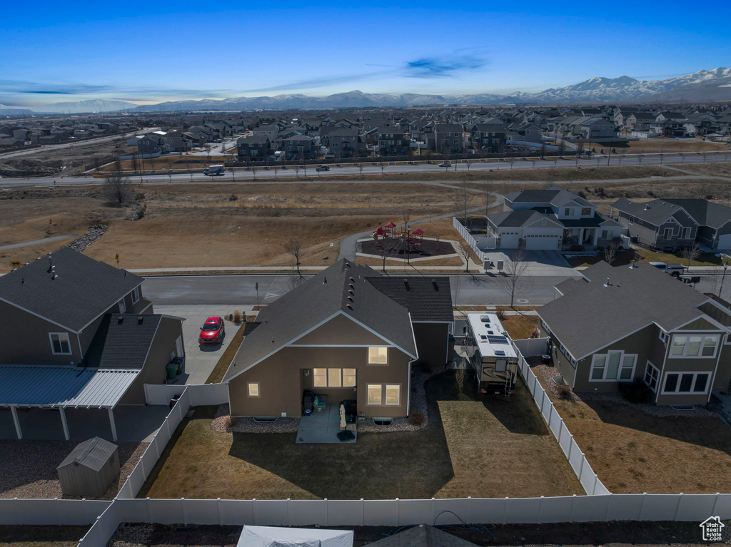 Aerial view with a residential view and a mountain view