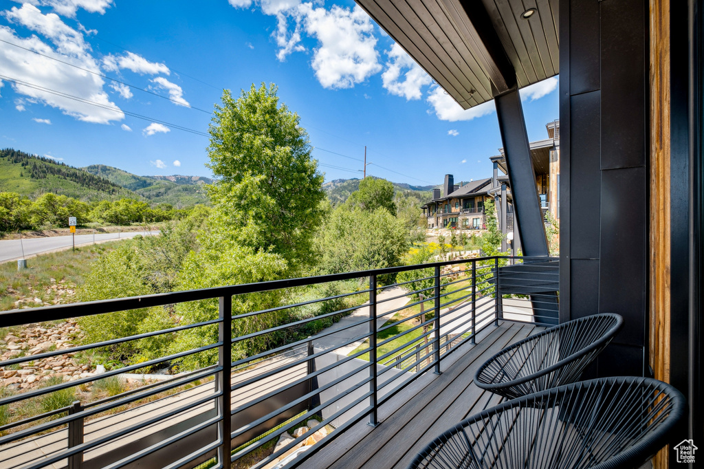 Balcony with a mountain view