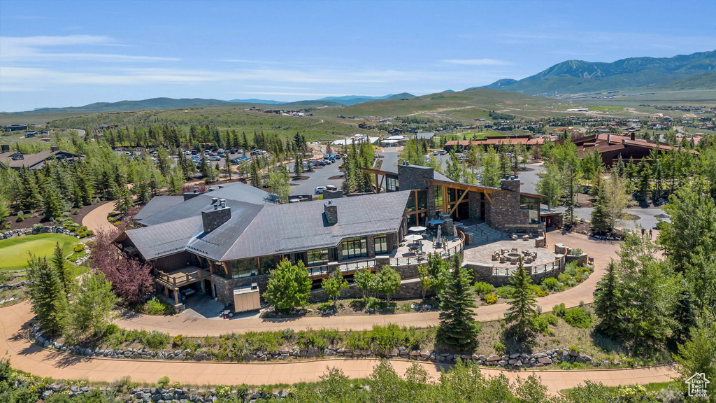 View from above of property with mountains
