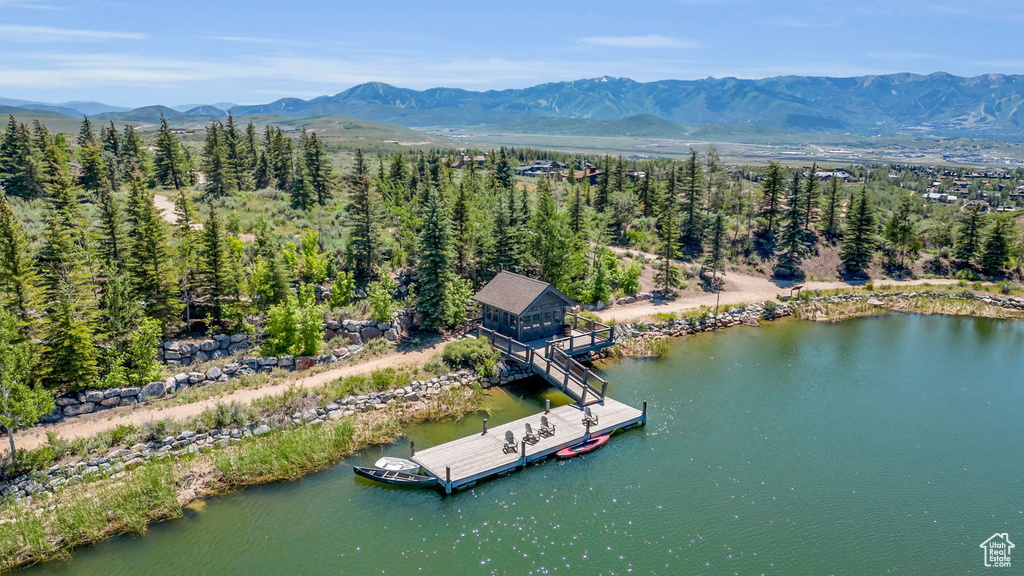 Aerial view of a water and mountain view