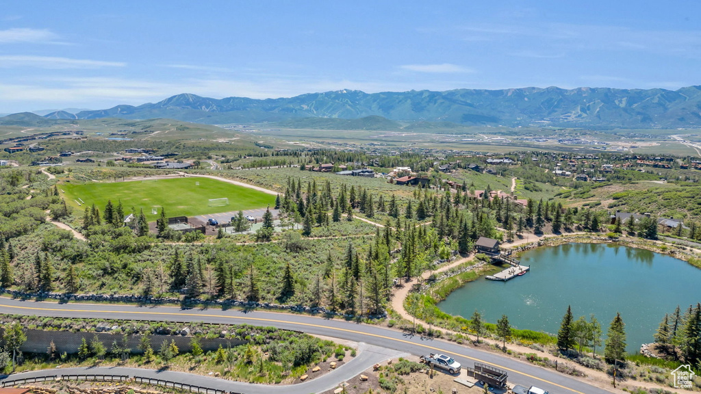 Aerial view of a water and mountain view