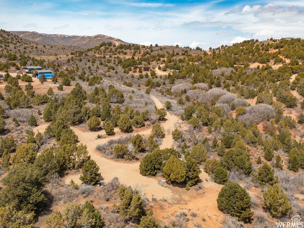 Drone / aerial view featuring a mountain view