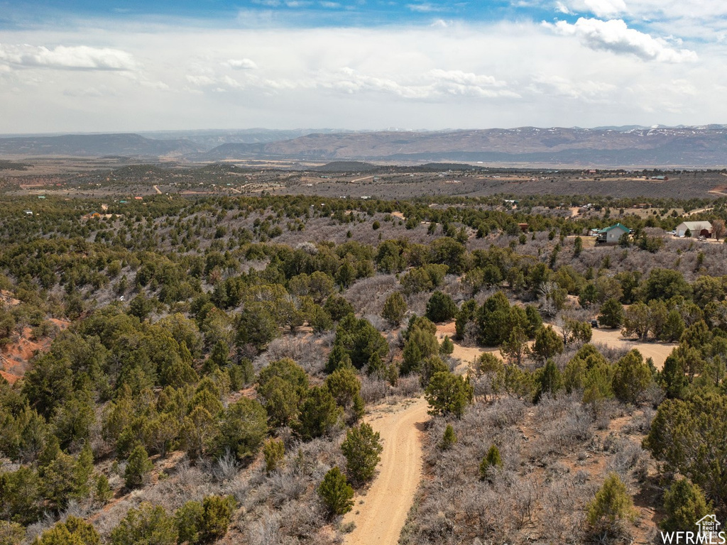 Birds eye view of property with a mountain view