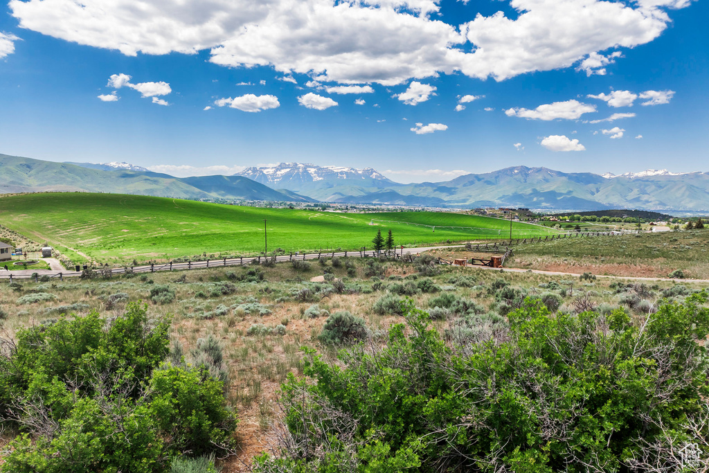 View of mountain background featuring rural landscape