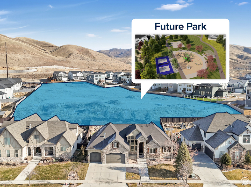 View of swimming pool featuring a mountain view and a residential view