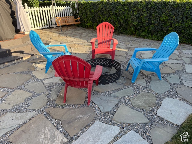 View of patio / terrace featuring a fire pit