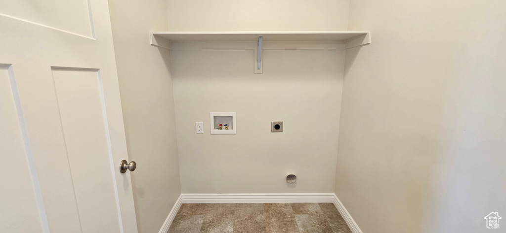 Laundry room with laundry area, hookup for a washing machine, carpet, electric dryer hookup, and baseboards