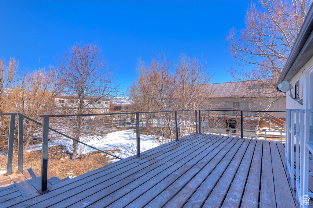 View of snow covered deck