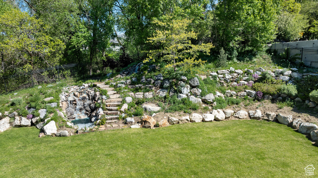 View of yard with fence
