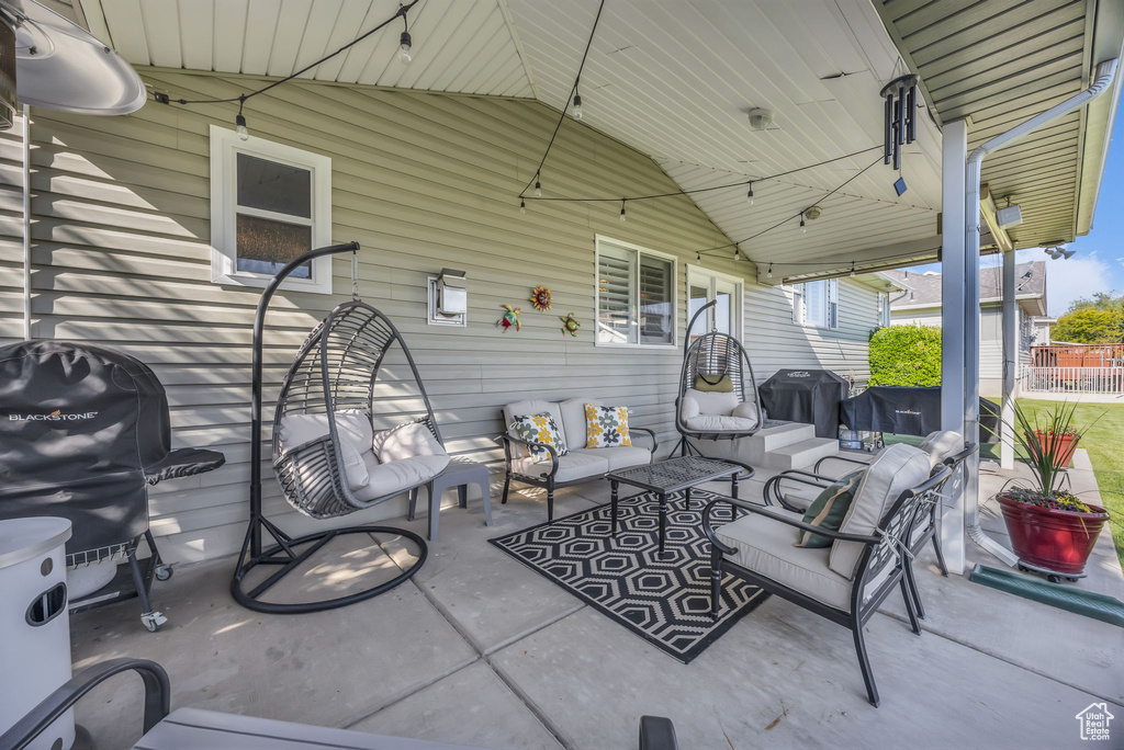View of patio / terrace featuring an outdoor hangout area and area for grilling