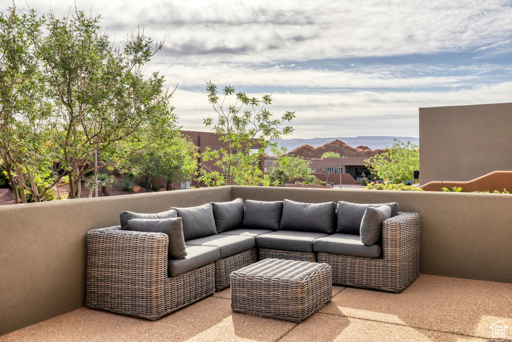 View of patio / terrace featuring an outdoor hangout area and a balcony